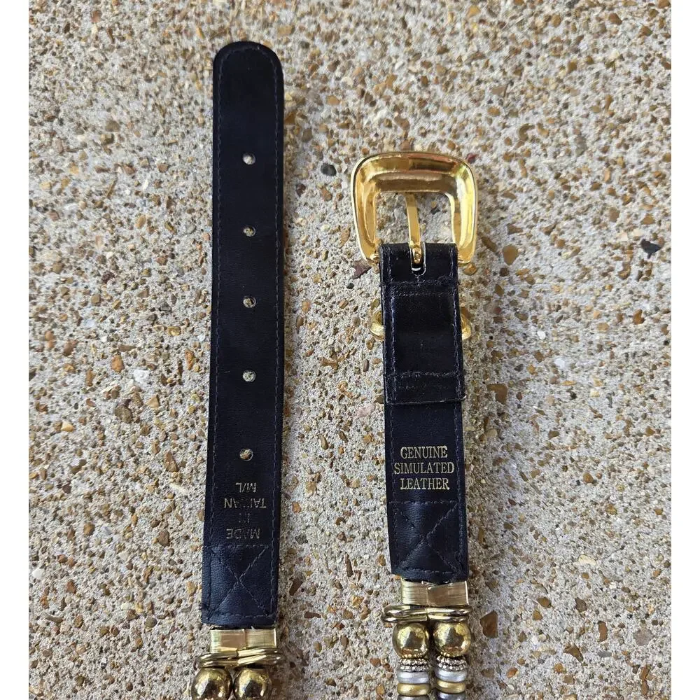 Vintage Boho Gold Beaded Belt | Metallic Gray & Silver Accent Beads